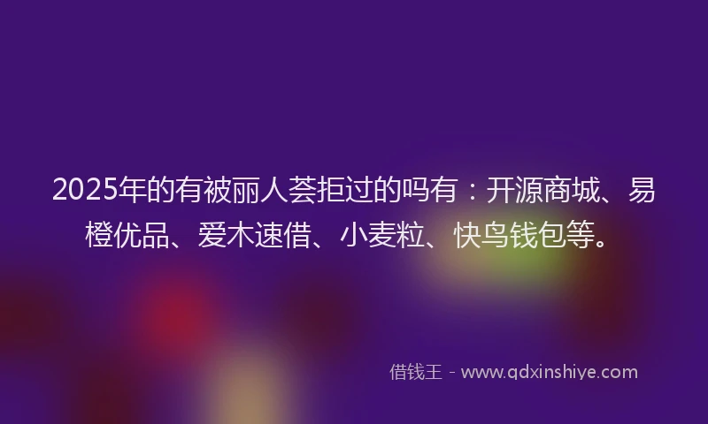 2025年的有被丽人荟拒过的吗有：开源商城、易橙优品、爱木速借、小麦粒、快鸟钱包等。
