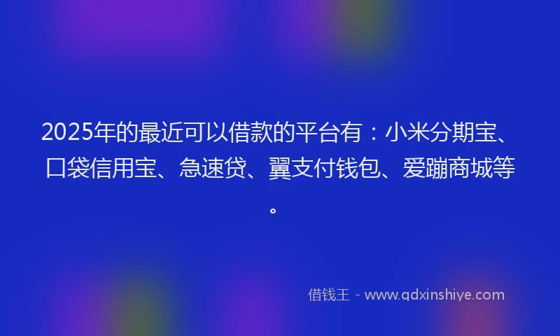 2025年的最近可以借款的平台有：小米分期宝、口袋信用宝、急速贷、翼支付钱包、爱蹦商城等。