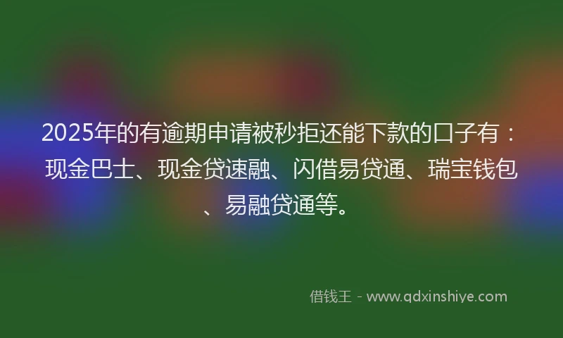 2025年的有逾期申请被秒拒还能下款的口子有：现金巴士、现金贷速融、闪借易贷通、瑞宝钱包、易融贷通等。