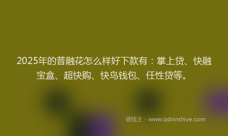 2025年的普融花怎么样好下款有：掌上贷、快融宝盒、超快购、快鸟钱包、任性贷等。