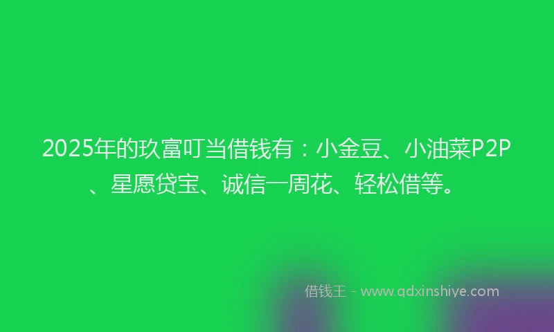 2025年的玖富叮当借钱有：小金豆、小油菜P2P、星愿贷宝、诚信一周花、轻松借等。