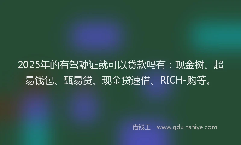 2025年的有驾驶证就可以贷款吗有：现金树、超易钱包、甄易贷、现金贷速借、RICH-购等。