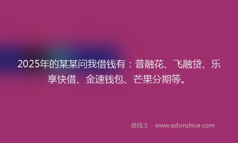 2025年的某某问我借钱有：普融花、飞融贷、乐享快借、金速钱包、芒果分期等。