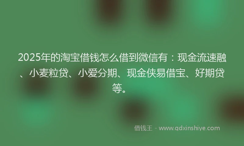 2025年的淘宝借钱怎么借到微信有:现金流速融、小麦粒贷、小爱分期、现金侠易借宝、好期贷等。