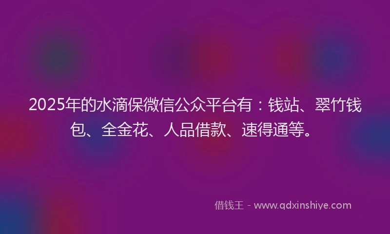 2025年的水滴保微信公众平台有：钱站、翠竹钱包、全金花、人品借款、速得通等。