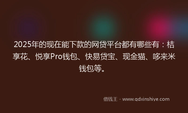 2025年的现在能下款的网贷平台都有哪些有：桔享花、悦享Pro钱包、快易贷宝、现金猫、哆来米钱包等。