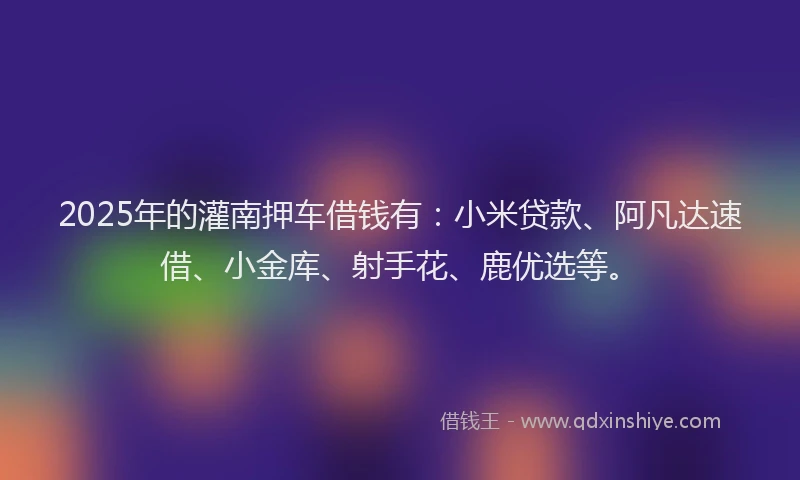 2025年的灌南押车借钱有：小米贷款、阿凡达速借、小金库、射手花、鹿优选等。