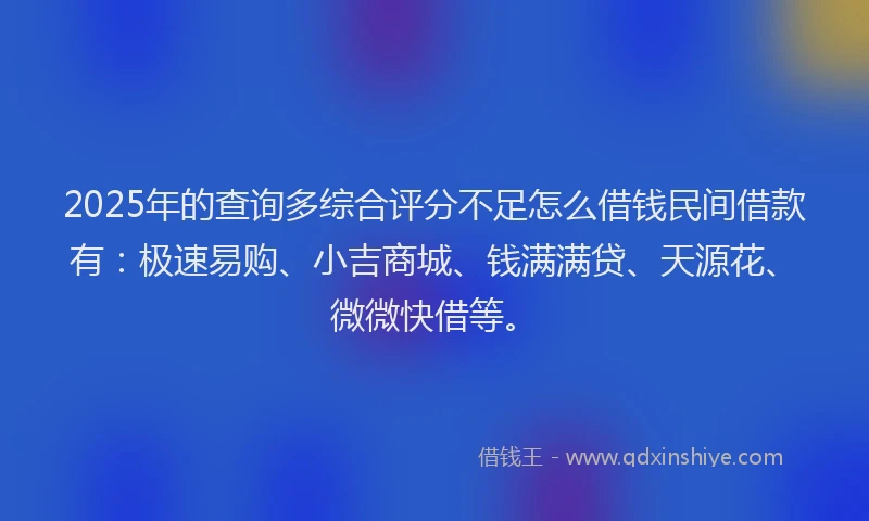 2025年的查询多综合评分不足怎么借钱民间借款有：极速易购、小吉商城、钱满满贷、天源花、微微快借等。