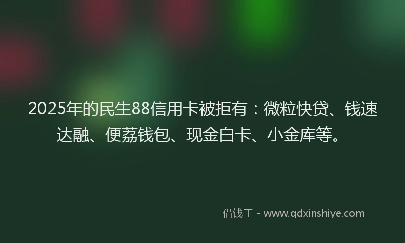 2025年的民生88信用卡被拒有：微粒快贷、钱速达融、便荔钱包、现金白卡、小金库等。