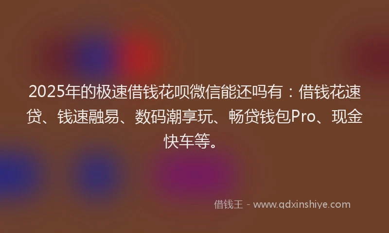 2025年的极速借钱花呗微信能还吗有：借钱花速贷、钱速融易、数码潮享玩、畅贷钱包Pro、现金快车等。