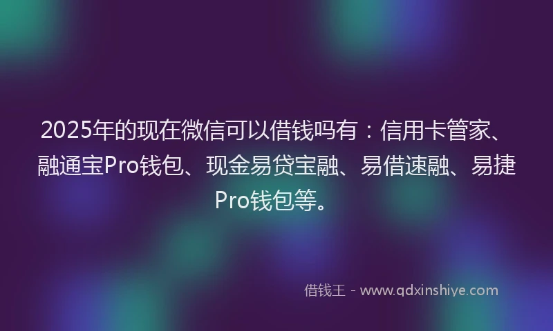 2025年的现在微信可以借钱吗有:信用卡管家、融通宝Pro钱包、现金易贷宝融、易借速融、易捷Pro钱包等。