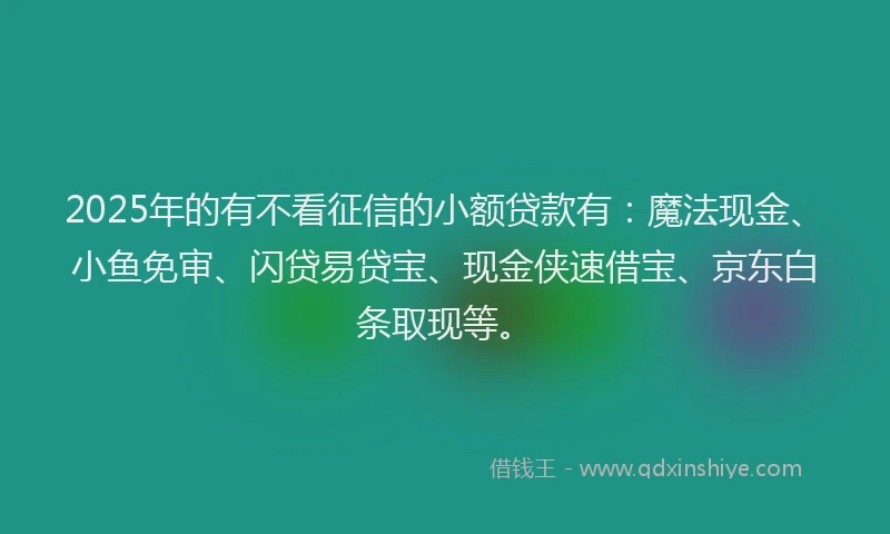 2025年的有不看征信的小额贷款有：魔法现金、小鱼免审、闪贷易贷宝、现金侠速借宝、京东白条取现等。