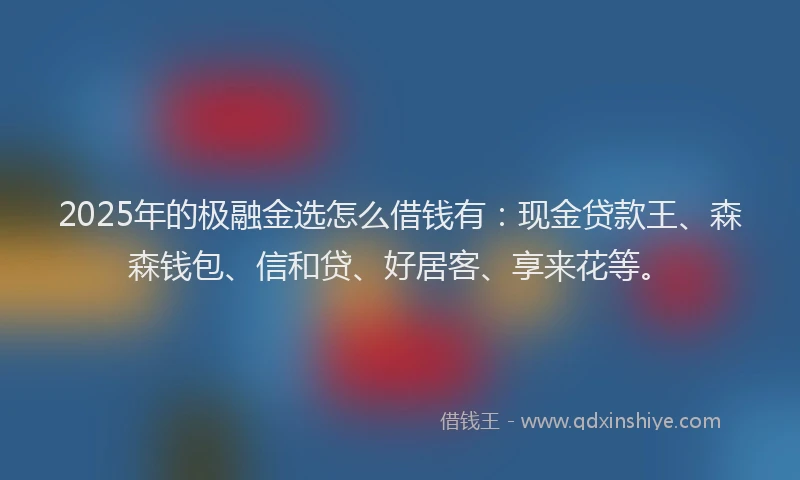 2025年的极融金选怎么借钱有：现金贷款王、森森钱包、信和贷、好居客、享来花等。