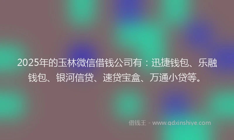 2025年的玉林微信借钱公司有：迅捷钱包、乐融钱包、银河信贷、速贷宝盒、万通小贷等。