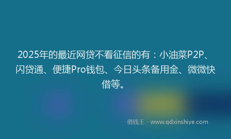 2025年的最近网贷不看征信的有：小油菜P2P、闪贷通、便捷Pro钱包、今日头条备用金、微微快借等。