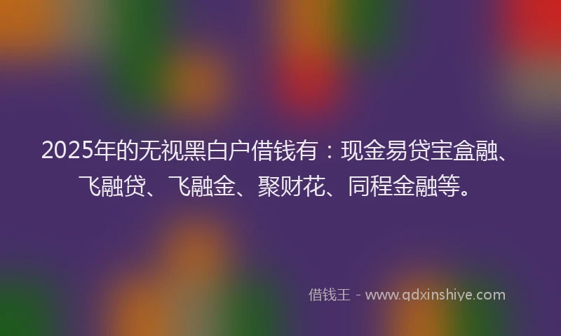 2025年的无视黑白户借钱有：现金易贷宝盒融、飞融贷、飞融金、聚财花、同程金融等。