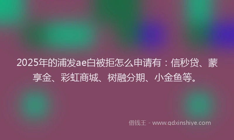 2025年的浦发ae白被拒怎么申请有：信秒贷、蒙享金、彩虹商城、树融分期、小金鱼等。