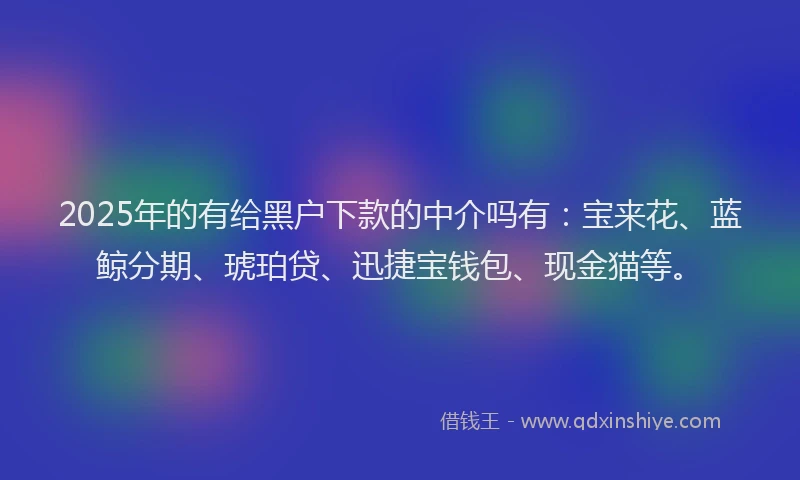 2025年的有给黑户下款的中介吗有：宝来花、蓝鲸分期、琥珀贷、迅捷宝钱包、现金猫等。