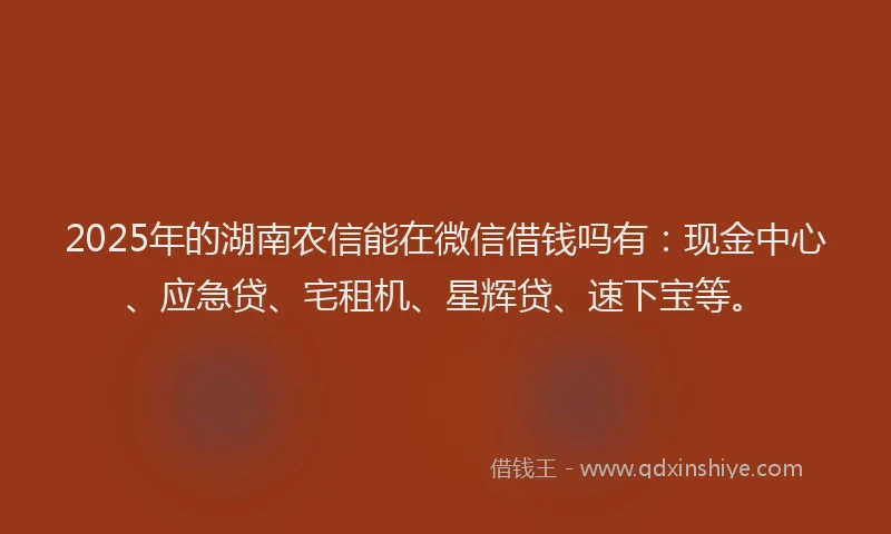 2025年的湖南农信能在微信借钱吗有：现金中心、应急贷、宅租机、星辉贷、速下宝等。