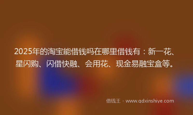 2025年的淘宝能借钱吗在哪里借钱有：新一花、星闪购、闪借快融、会用花、现金易融宝盒等。
