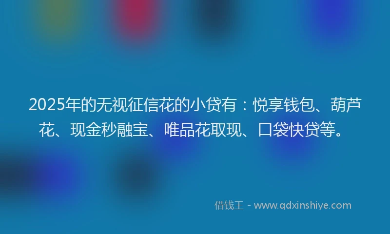 2025年的无视征信花的小贷有：悦享钱包、葫芦花、现金秒融宝、唯品花取现、口袋快贷等。