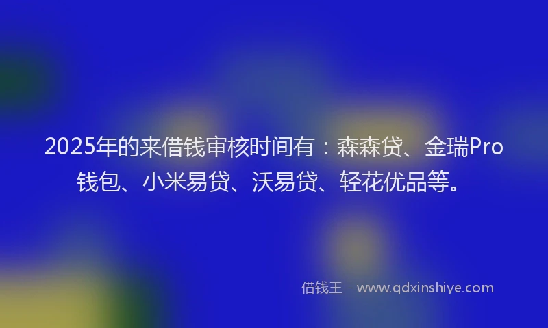 2025年的来借钱审核时间有：森森贷、金瑞Pro钱包、小米易贷、沃易贷、轻花优品等。