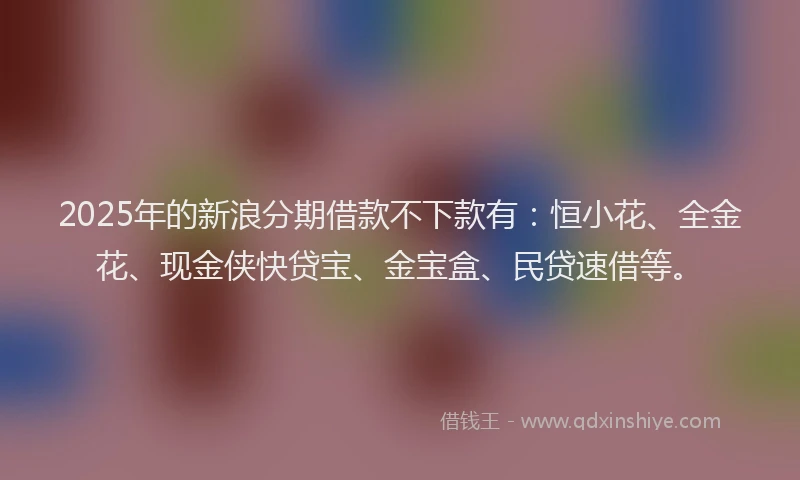 2025年的新浪分期借款不下款有：恒小花、全金花、现金侠快贷宝、金宝盒、民贷速借等。
