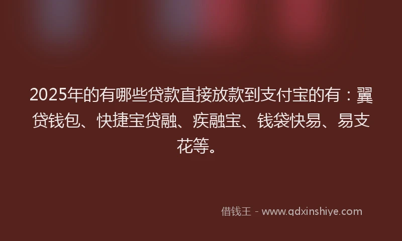 2025年的有哪些贷款直接放款到支付宝的有：翼贷钱包、快捷宝贷融、疾融宝、钱袋快易、易支花等。