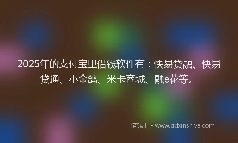 2025年的支付宝里借钱软件有：快易贷融、快易贷通、小金鸽、米卡商城、融e花等。