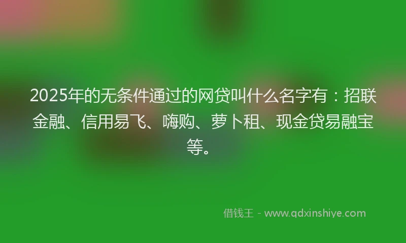 2025年的无条件通过的网贷叫什么名字有：招联金融、信用易飞、嗨购、萝卜租、现金贷易融宝等。