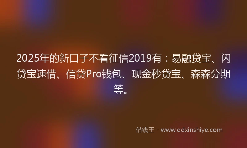 2025年的新口子不看征信2019有：易融贷宝、闪贷宝速借、信贷Pro钱包、现金秒贷宝、森森分期等。