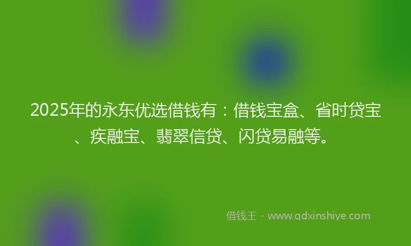 2025年的永东优选借钱有：借钱宝盒、省时贷宝、疾融宝、翡翠信贷、闪贷易融等。