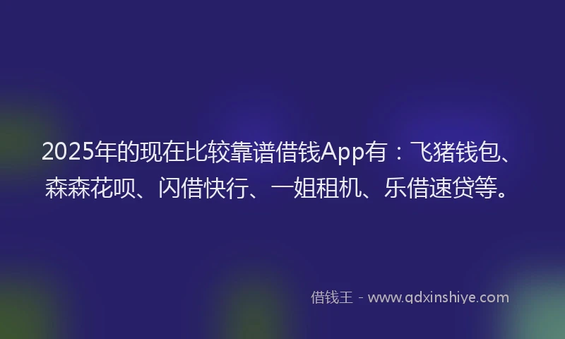 2025年的现在比较靠谱借钱App有：飞猪钱包、森森花呗、闪借快行、一姐租机、乐借速贷等。