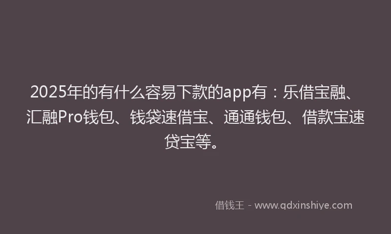 2025年的有什么容易下款的app有：乐借宝融、汇融Pro钱包、钱袋速借宝、通通钱包、借款宝速贷宝等。