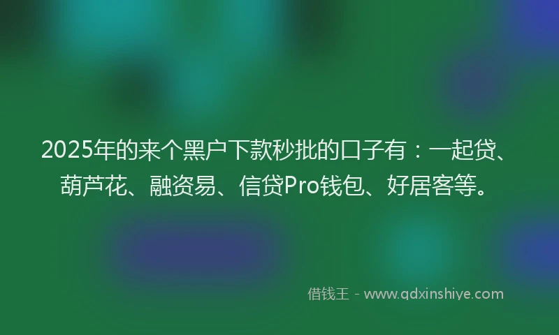 2025年的来个黑户下款秒批的口子有：一起贷、葫芦花、融资易、信贷Pro钱包、好居客等。