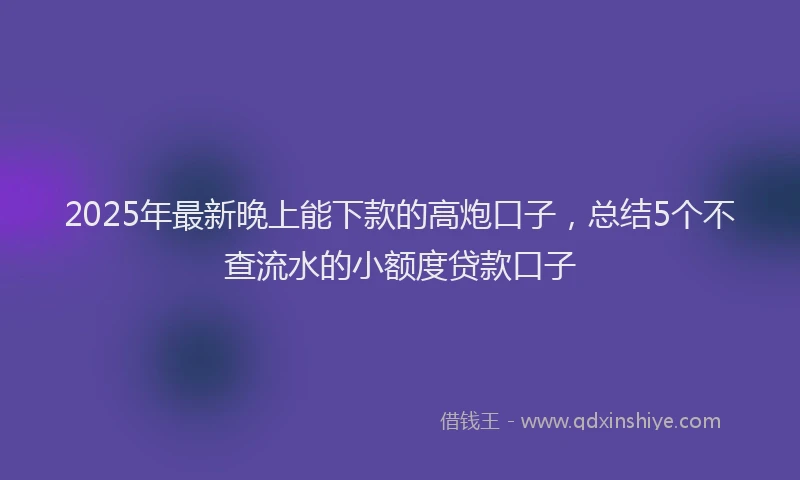 2025年最新晚上能下款的高炮口子，总结5个不查流水的小额度贷款口子