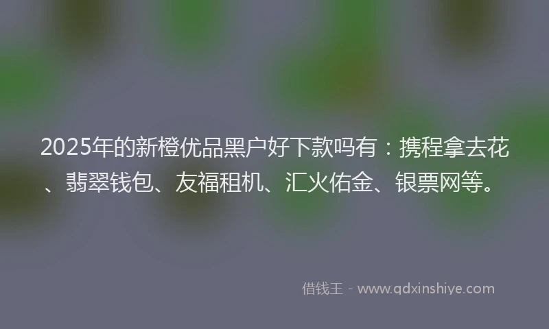2025年的新橙优品黑户好下款吗有：携程拿去花、翡翠钱包、友福租机、汇火佑金、银票网等。