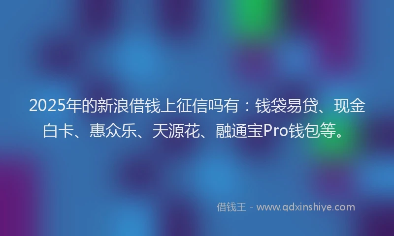 2025年的新浪借钱上征信吗有：钱袋易贷、现金白卡、惠众乐、天源花、融通宝Pro钱包等。