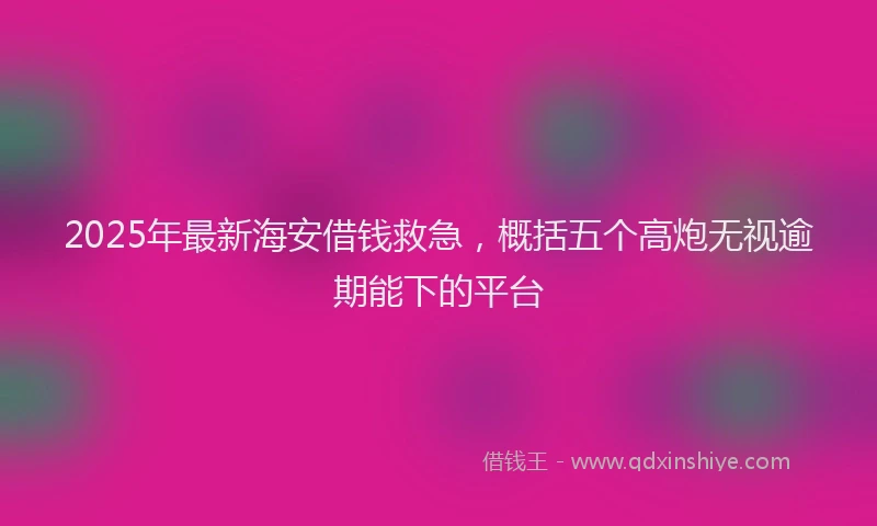 2025年最新海安借钱救急，概括五个高炮无视逾期能下的平台