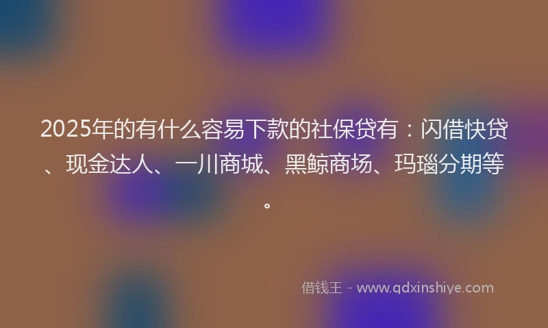2025年的有什么容易下款的社保贷有：闪借快贷、现金达人、一川商城、黑鲸商场、玛瑙分期等。