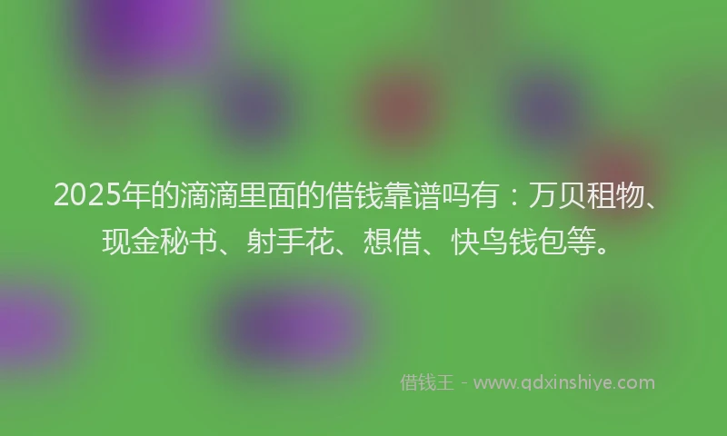 2025年的滴滴里面的借钱靠谱吗有：万贝租物、现金秘书、射手花、想借、快鸟钱包等。