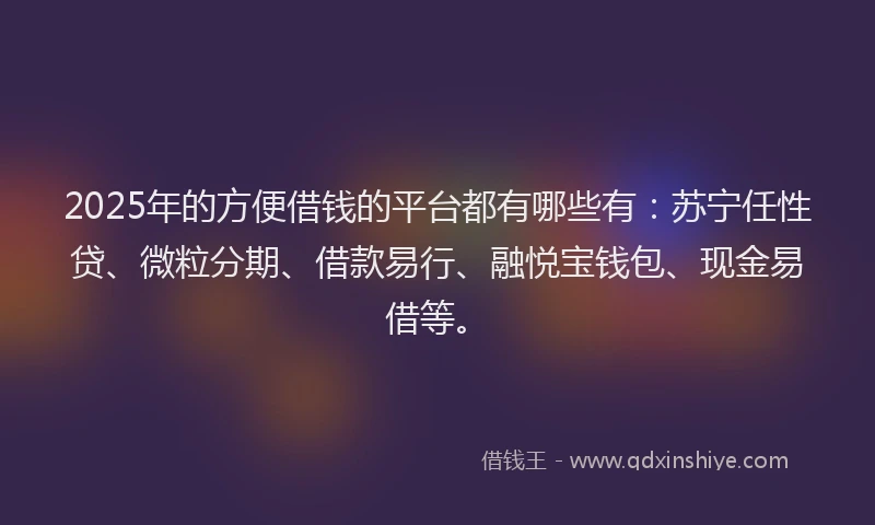 2025年的方便借钱的平台都有哪些有：苏宁任性贷、微粒分期、借款易行、融悦宝钱包、现金易借等。