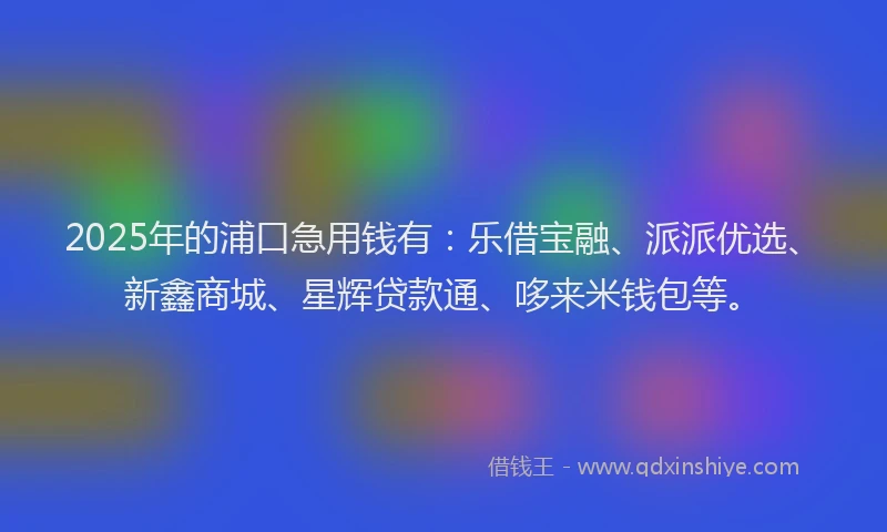 2025年的浦口急用钱有：乐借宝融、派派优选、新鑫商城、星辉贷款通、哆来米钱包等。