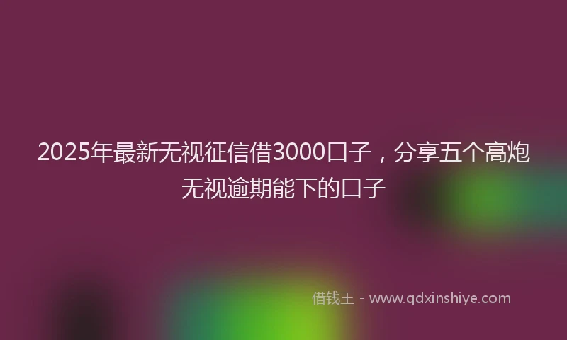 2025年最新无视征信借3000口子，分享五个高炮无视逾期能下的口子