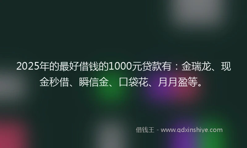 2025年的最好借钱的1000元贷款有：金瑞龙、现金秒借、瞬信金、口袋花、月月盈等。