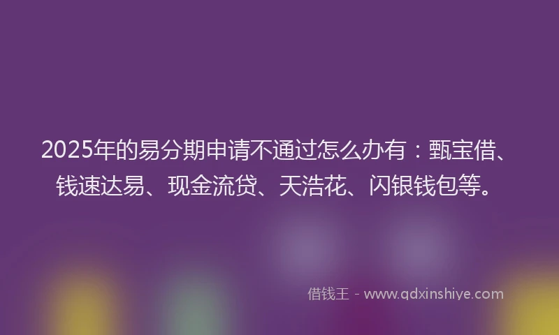 2025年的易分期申请不通过怎么办有：甄宝借、钱速达易、现金流贷、天浩花、闪银钱包等。