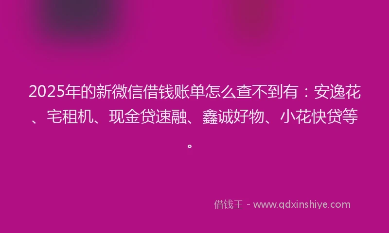 2025年的新微信借钱账单怎么查不到有：安逸花、宅租机、现金贷速融、鑫诚好物、小花快贷等。