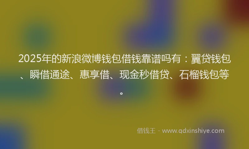 2025年的新浪微博钱包借钱靠谱吗有：翼贷钱包、瞬借通途、惠享借、现金秒借贷、石榴钱包等。