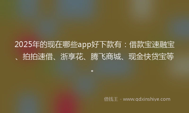 2025年的现在哪些app好下款有：借款宝速融宝、拍拍速借、浙享花、腾飞商城、现金快贷宝等。