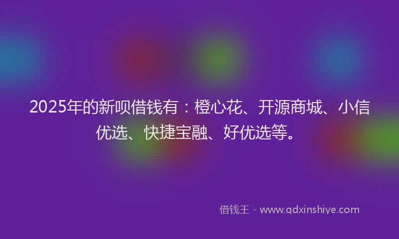 2025年的新呗借钱有：橙心花、开源商城、小信优选、快捷宝融、好优选等。